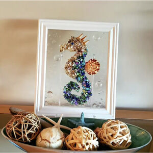 SEAHORSE Framed Crafting Supplies Beach Decoration Painting Kit Diy Sea Glass